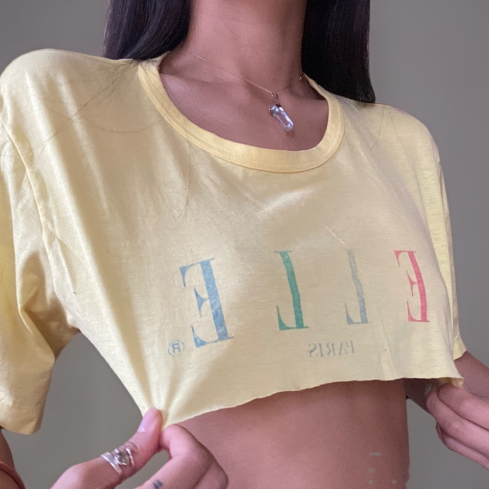 Vintage Elle Yellow Cut off Crop Top in size S